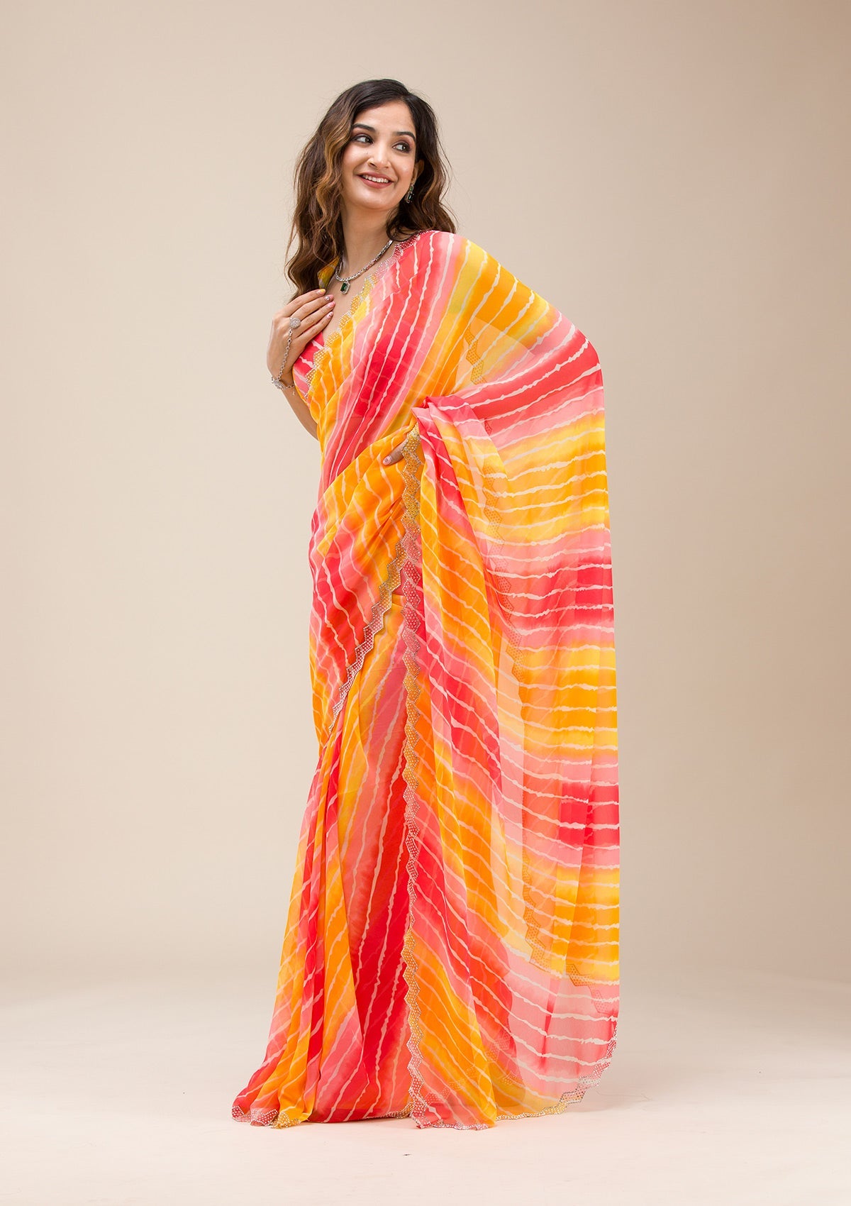 Yellow Stonework Georgette Saree-Koskii