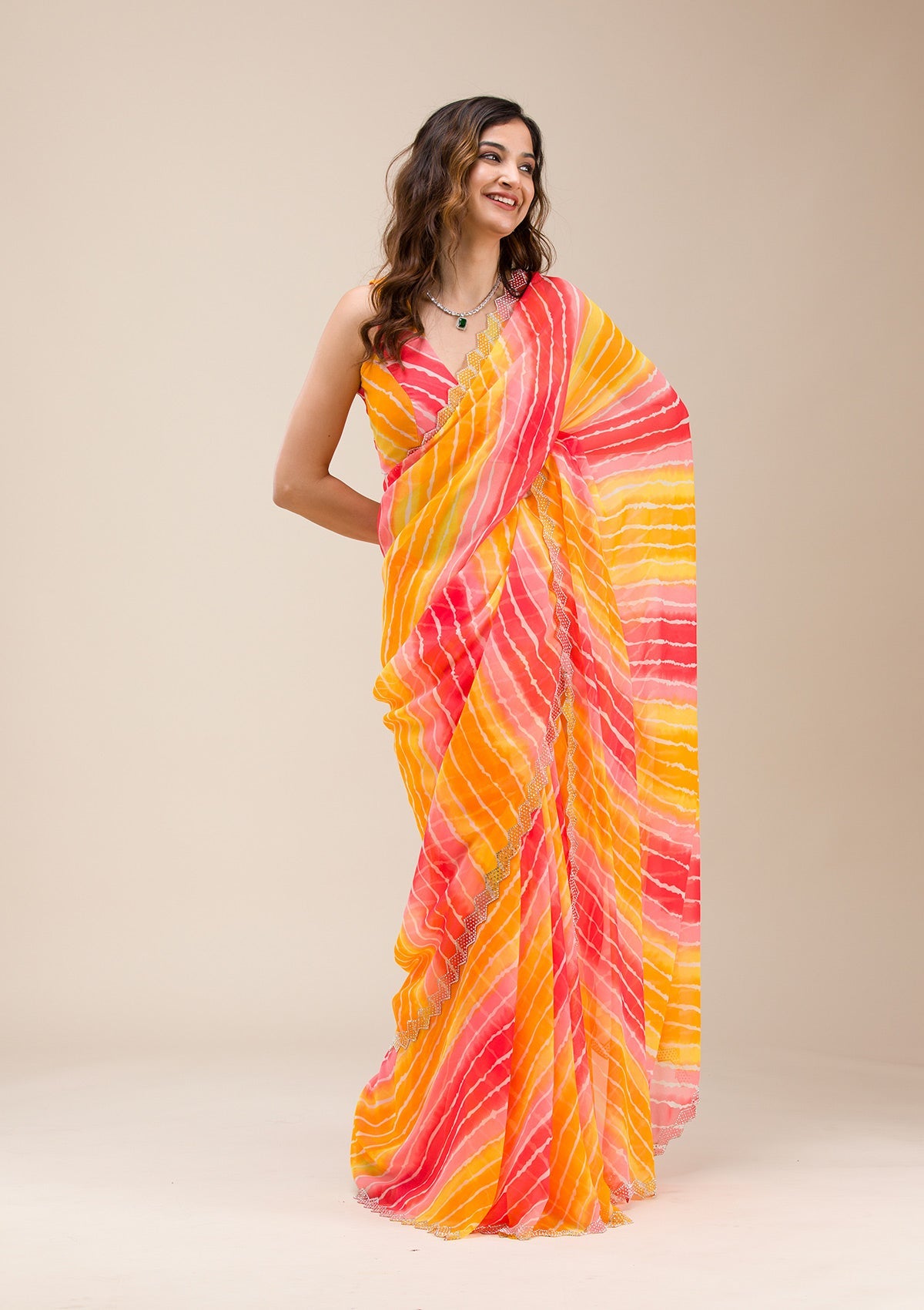 Yellow Stonework Georgette Saree-Koskii