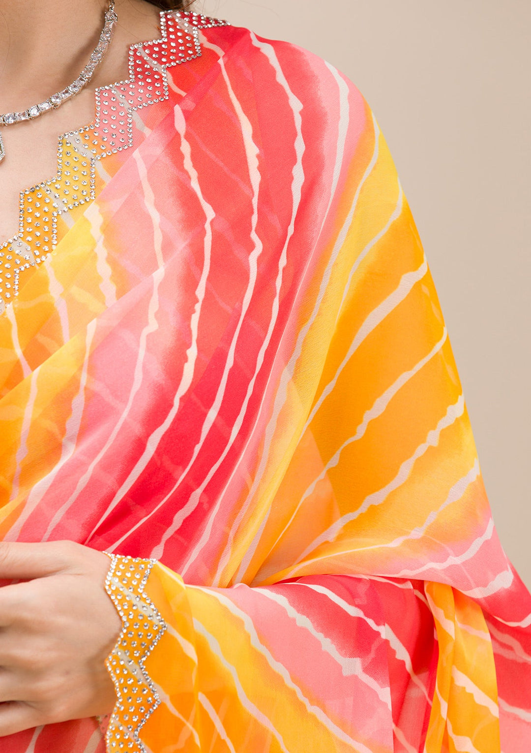 Yellow Stonework Georgette Saree-Koskii