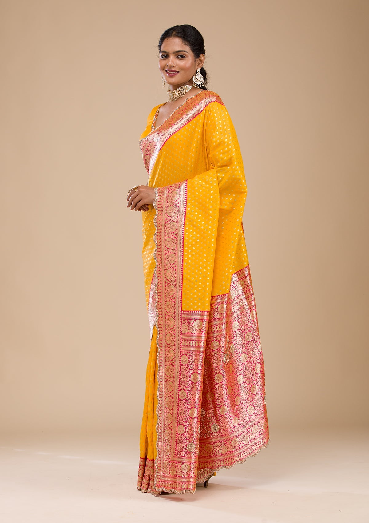 Yellow Stonework Soft Silk Saree