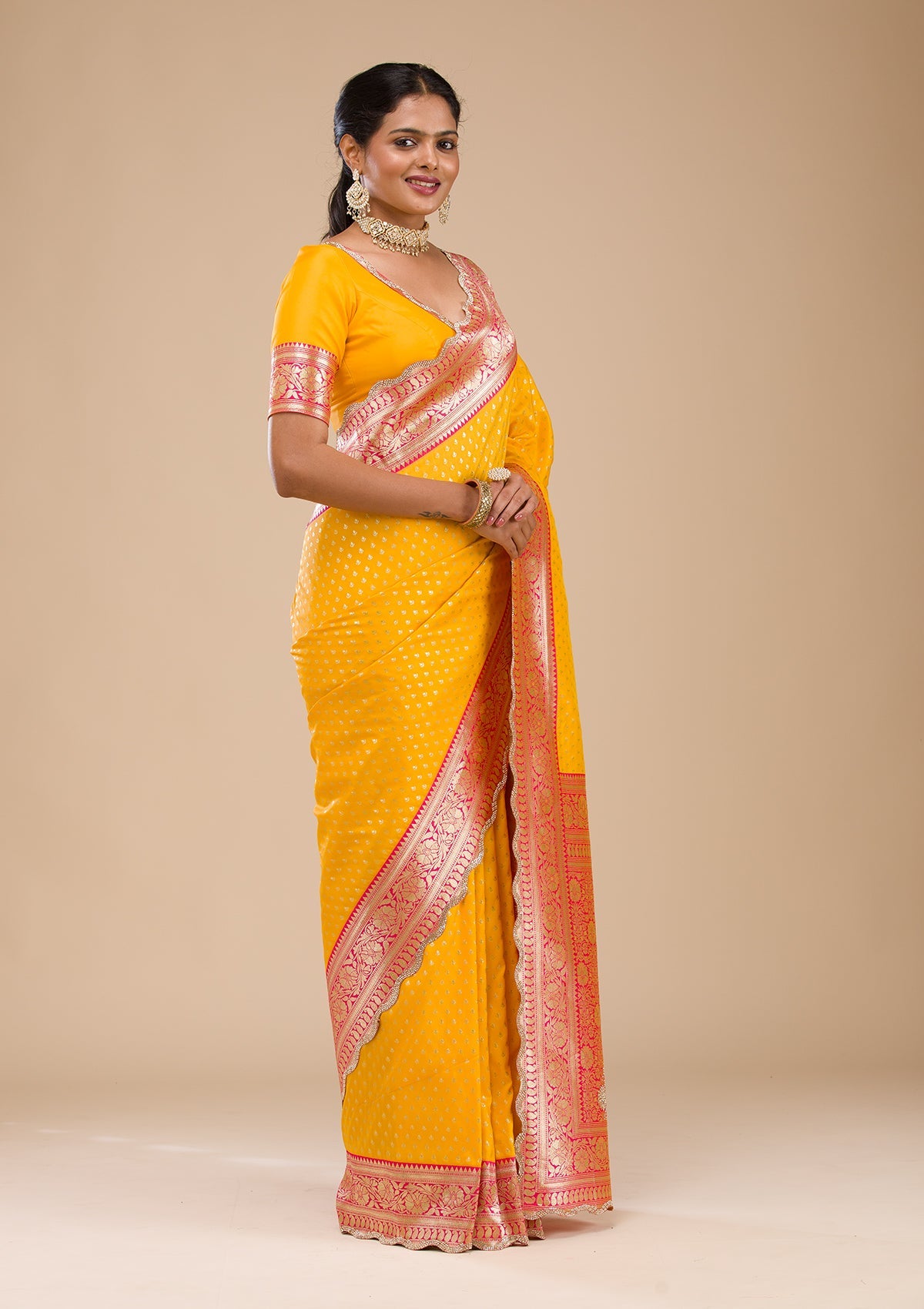 Yellow Stonework Soft Silk Saree