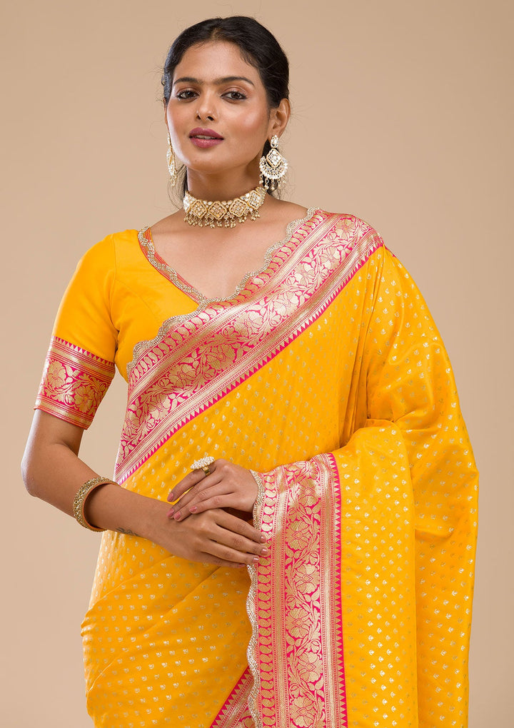 Yellow Stonework Soft Silk Saree