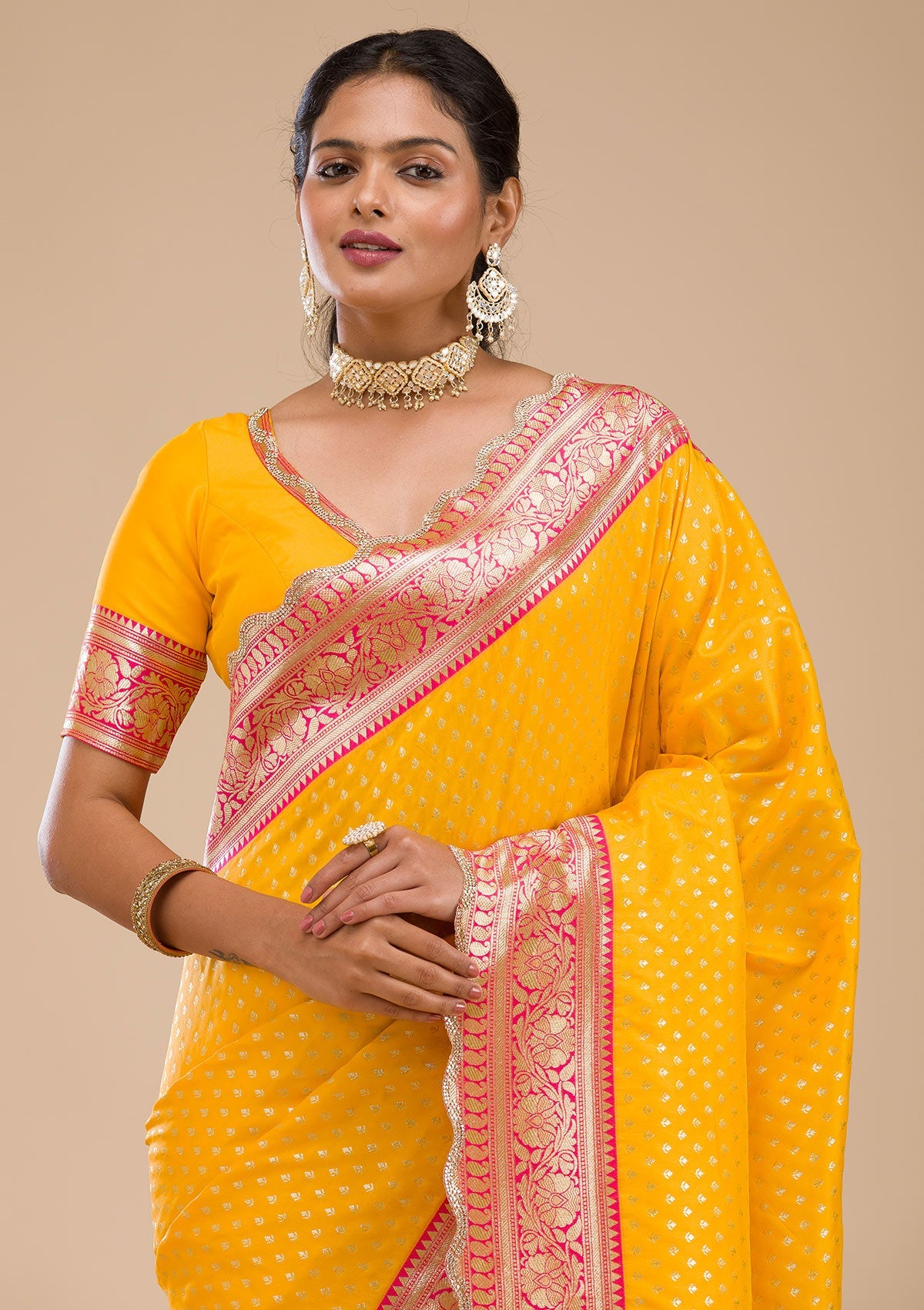 Yellow Stonework Soft Silk Saree