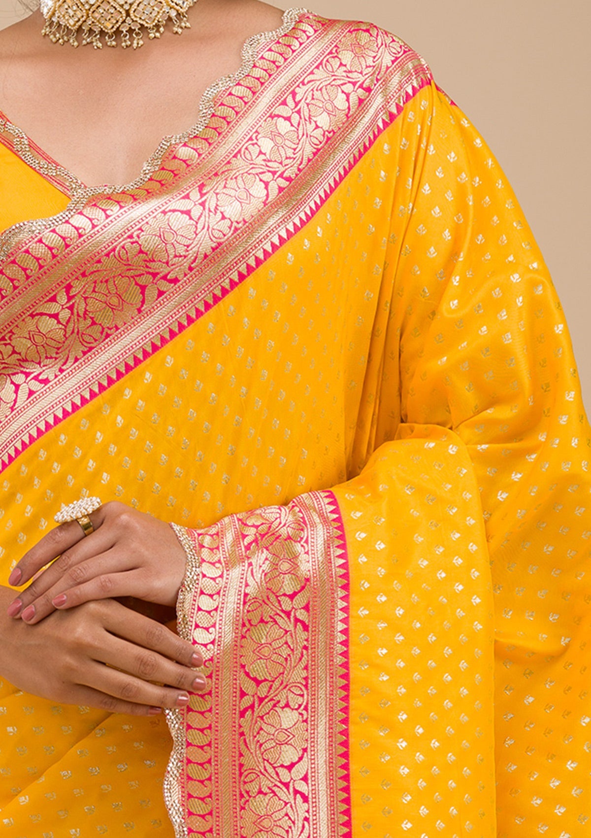 Yellow Stonework Soft Silk Saree