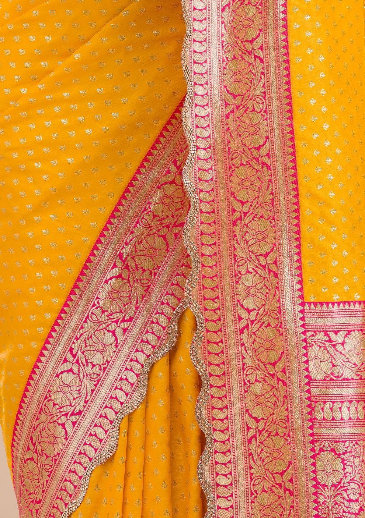 Yellow Stonework Soft Silk Saree