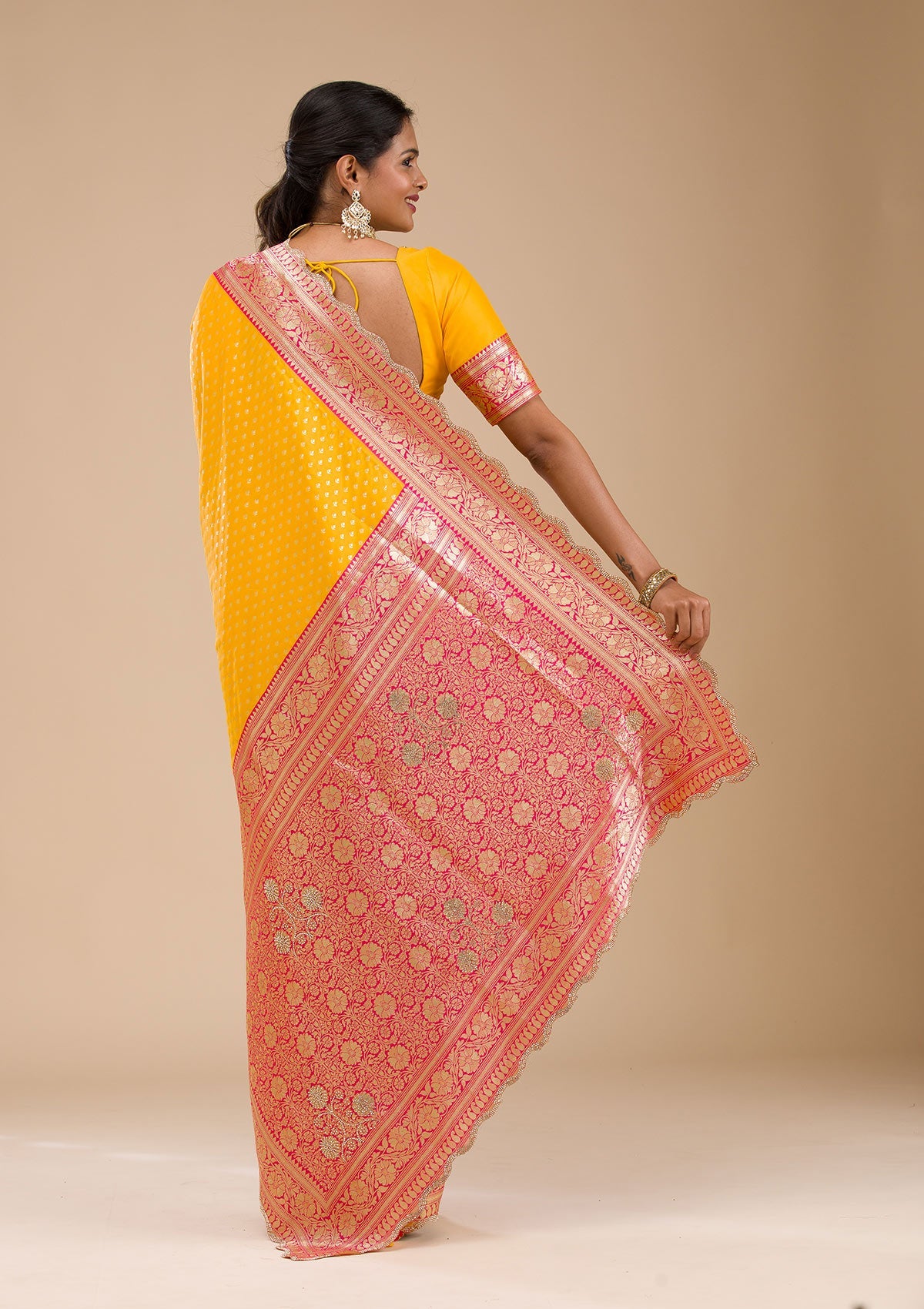 Yellow Stonework Soft Silk Saree