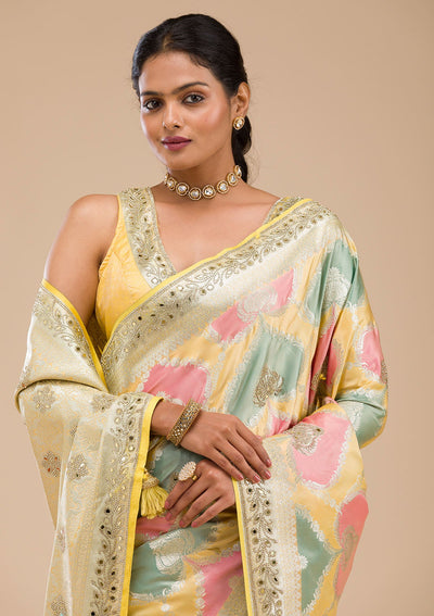 Yellow Stonework Banarasi Silk Saree