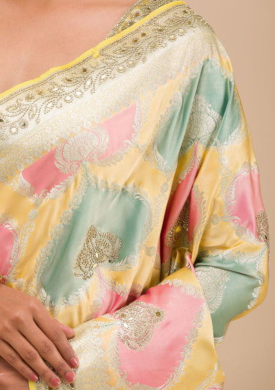 Yellow Stonework Banarasi Silk Saree