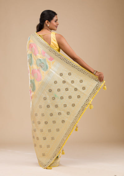 Yellow Stonework Banarasi Silk Saree