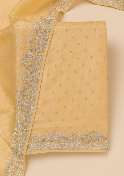 Yellow Stonework Tissue Unstitched Salwar Suit-Koskii