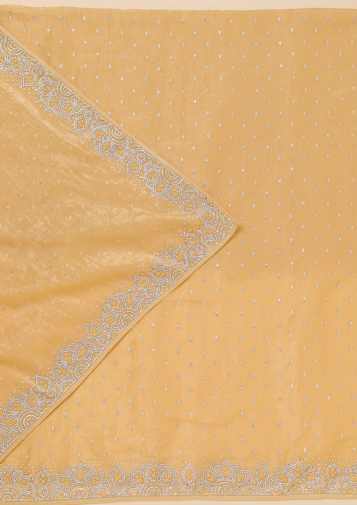 Yellow Stonework Tissue Unstitched Salwar Suit-Koskii