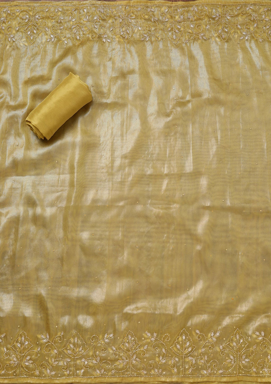 Yellow Stonework Tissue Unstitched Salwar Suit-Koskii