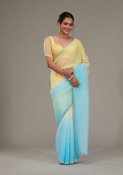 Yellow Stonework Tissue Saree-Koskii