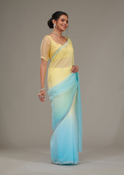 Yellow Stonework Tissue Saree-Koskii