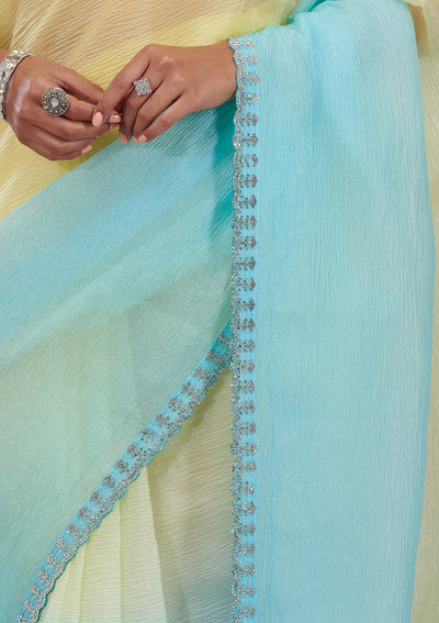 Yellow Stonework Tissue Saree-Koskii