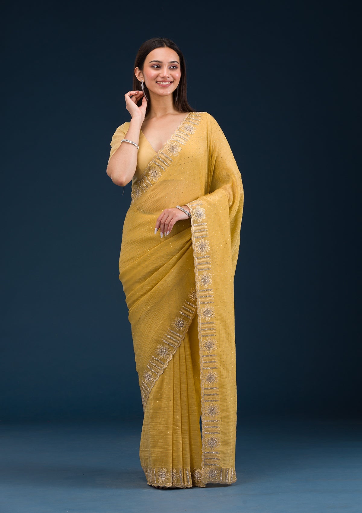 Yellow Stonework Tissue Saree