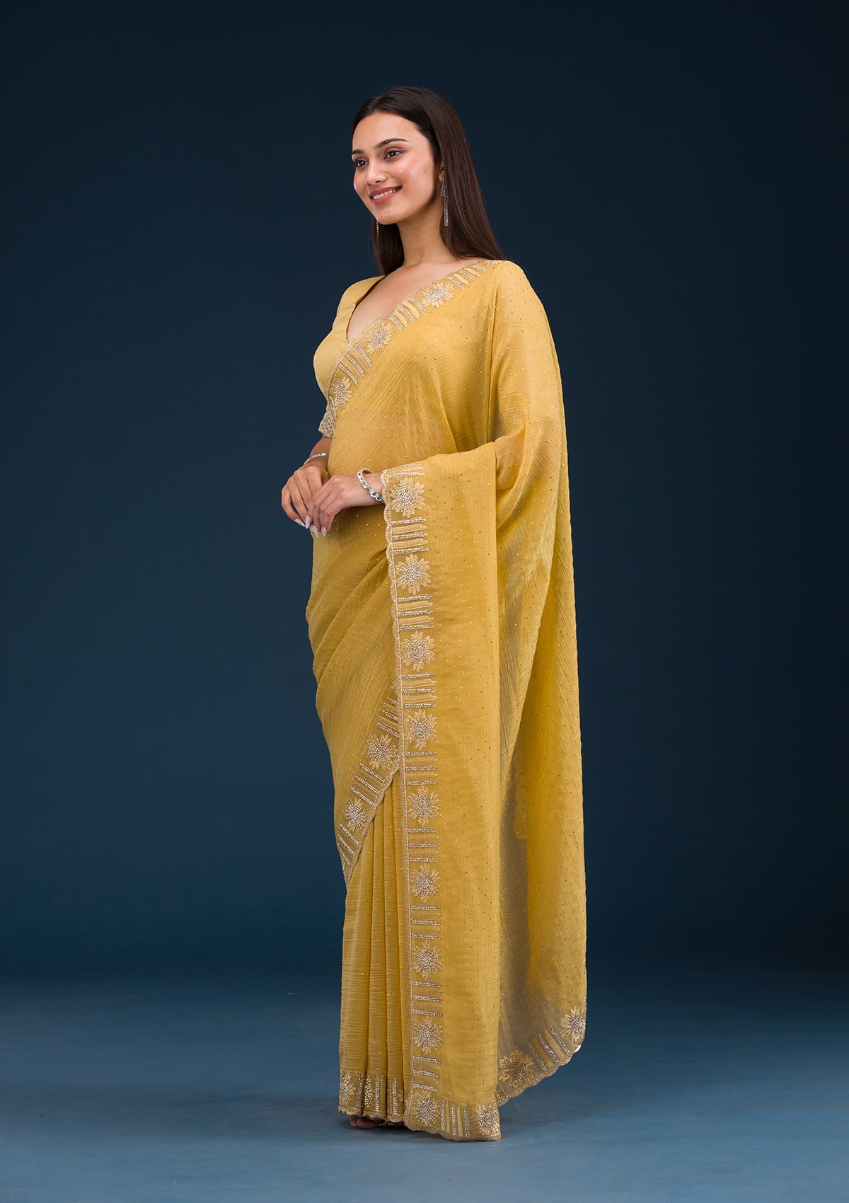 Yellow Stonework Tissue Saree