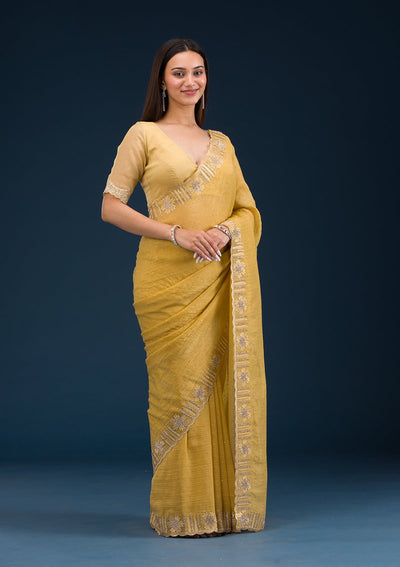 Yellow Stonework Tissue Saree