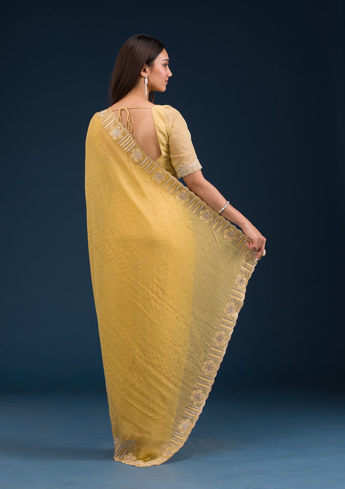 Yellow Stonework Tissue Saree