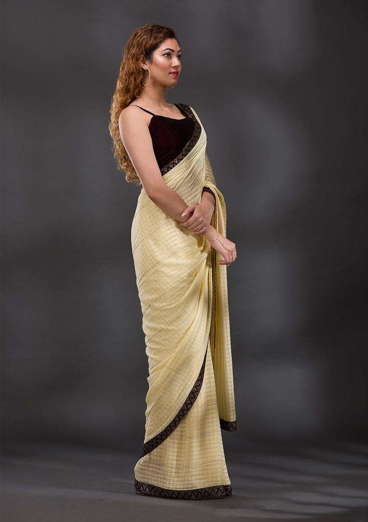 Yellow Swarovski Georgette Saree-Koskii
