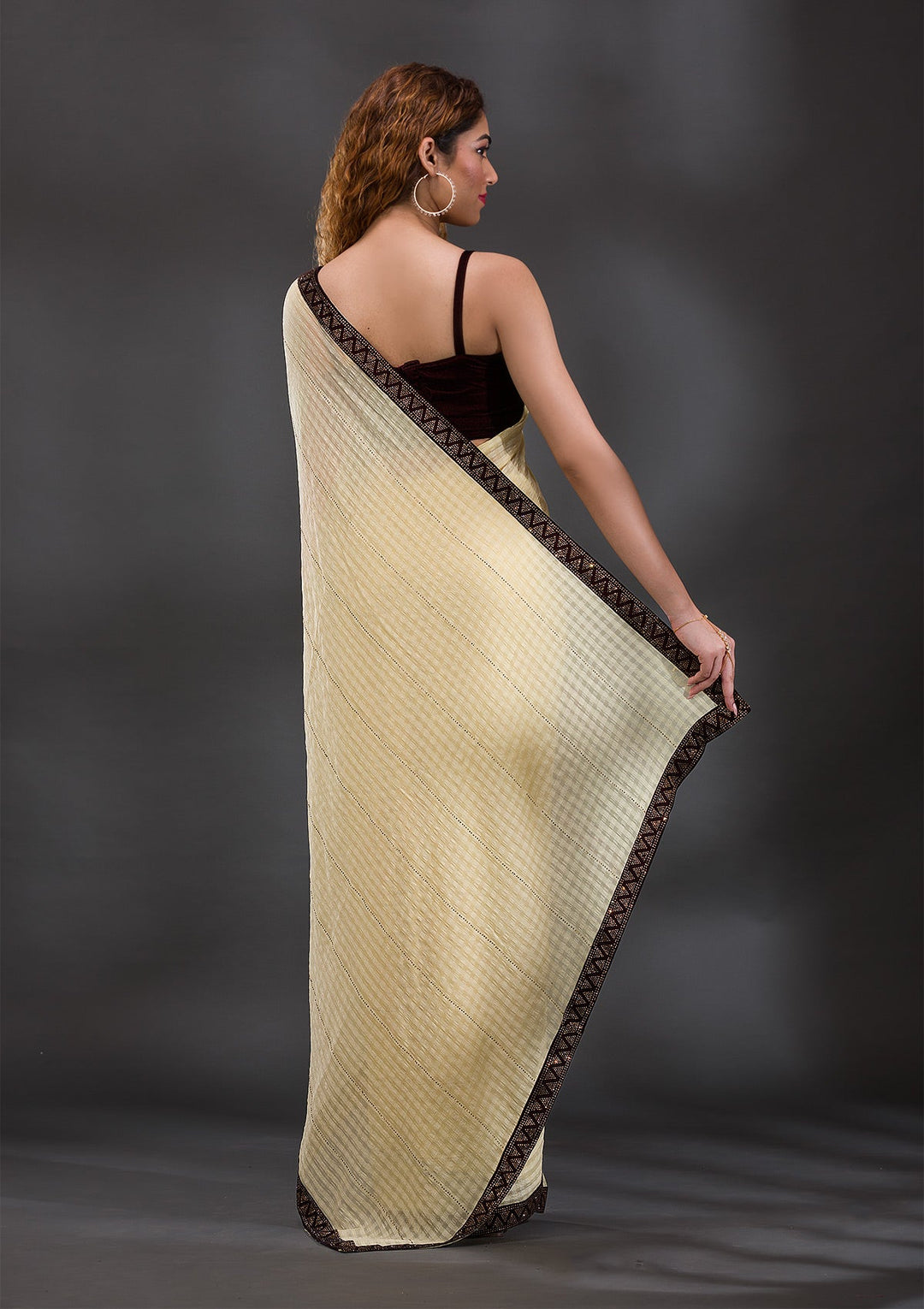 Yellow Swarovski Georgette Saree-Koskii