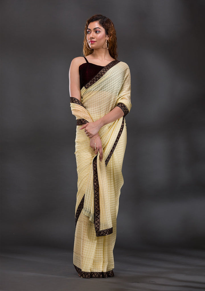 Yellow Swarovski Georgette Saree-Koskii