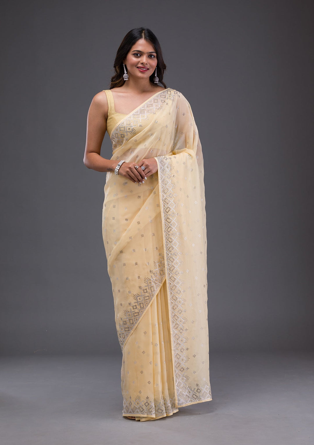 Sea Green Sequins Georgette Designer Saree-Koskii