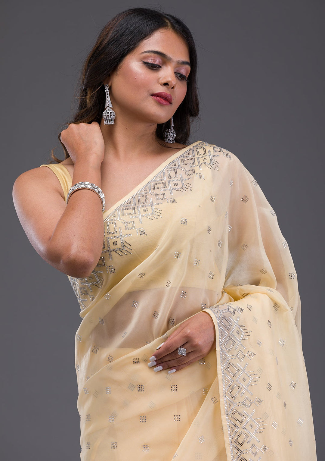 Sea Green Sequins Georgette Designer Saree-Koskii