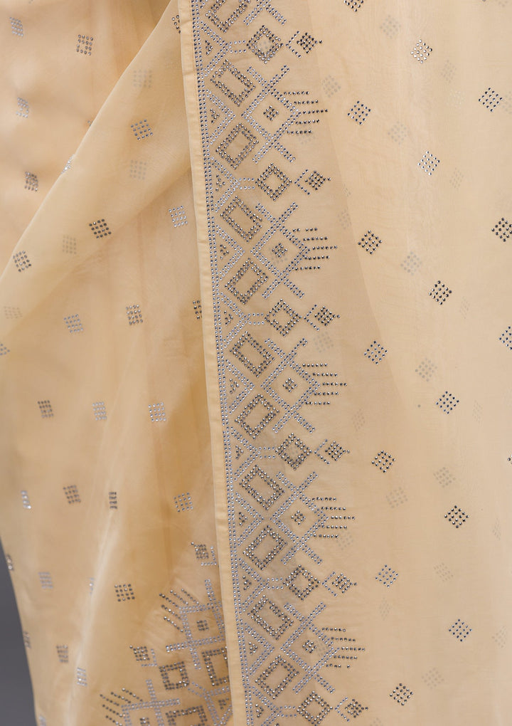Cream Sequins Georgette Designer Saree-Koskii