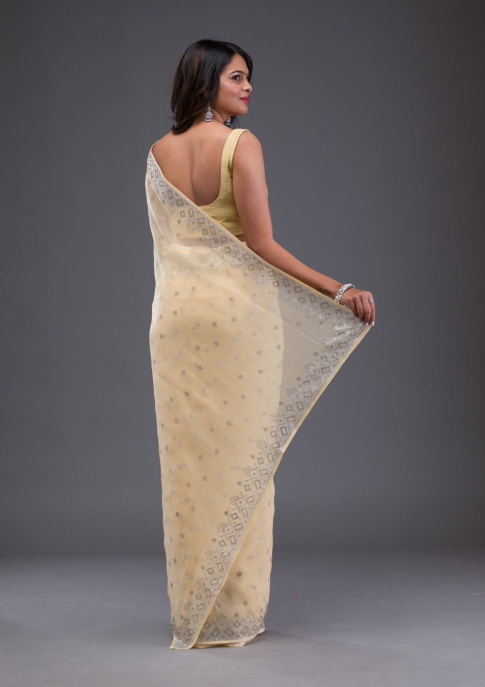 Sea Green Sequins Georgette Designer Saree-Koskii