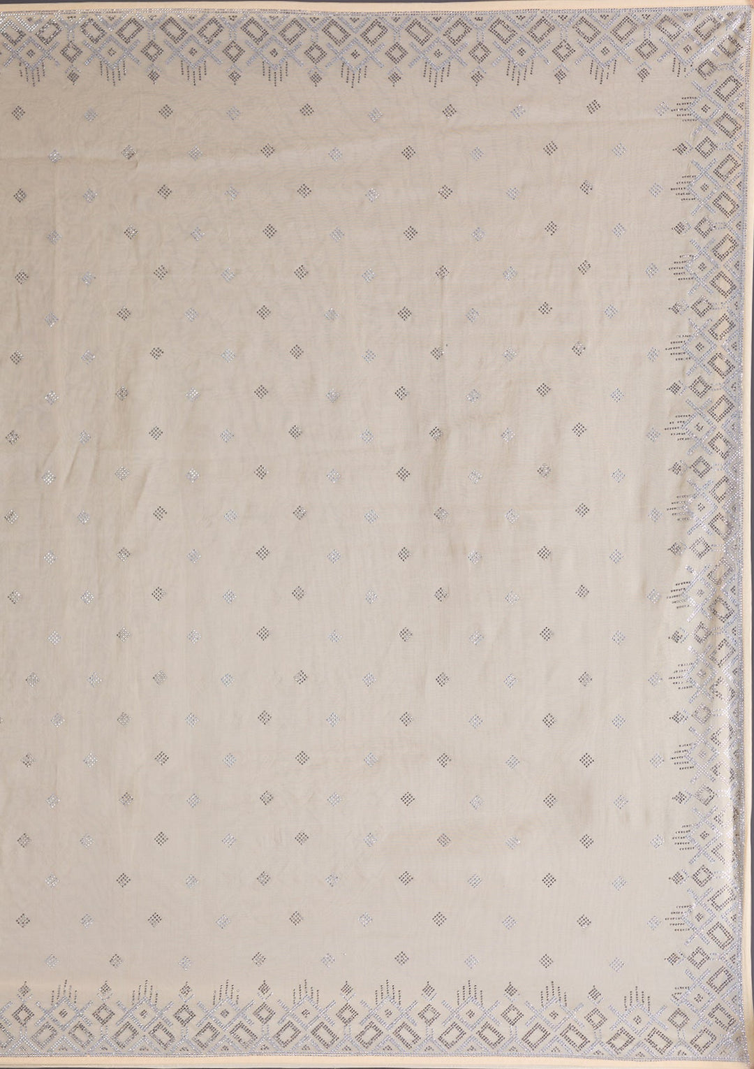 Cream Sequins Georgette Designer Saree-Koskii