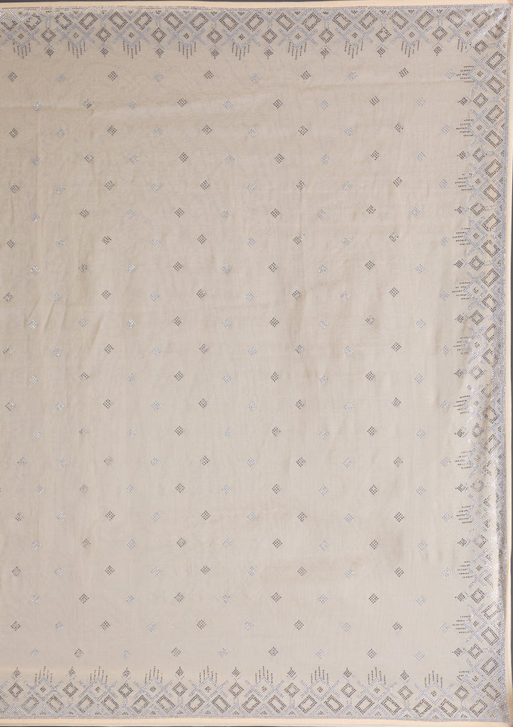 Cream Sequins Georgette Designer Saree-Koskii