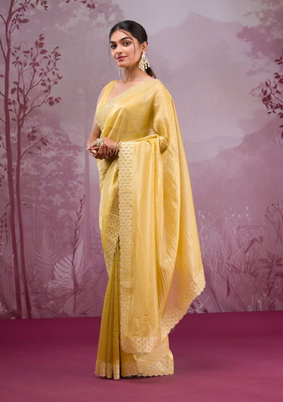 Yellow Swarovski Tissue Saree-Koskii