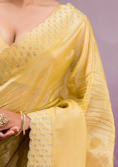 Yellow Swarovski Tissue Saree-Koskii