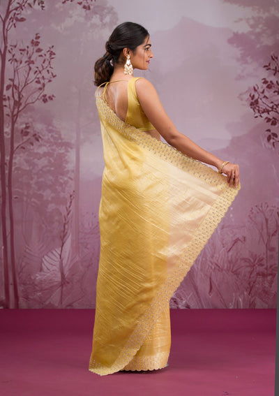 Yellow Swarovski Tissue Saree-Koskii