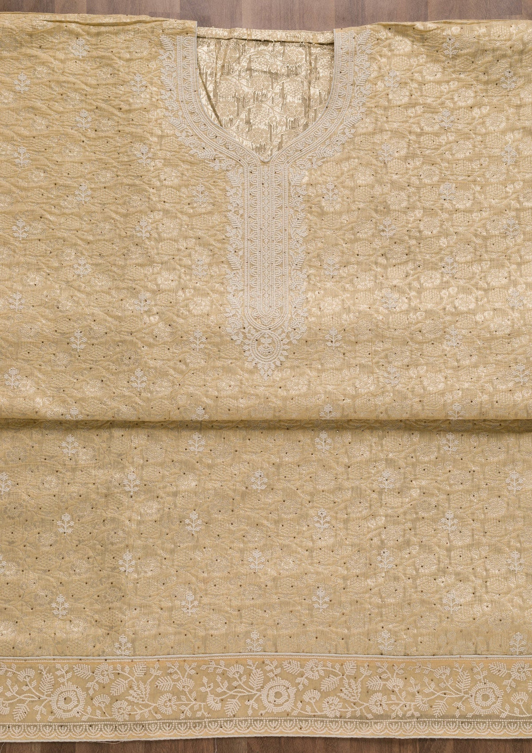 Yellow Threadwork Banarasi Unstitched Salwar Suit-Koskii