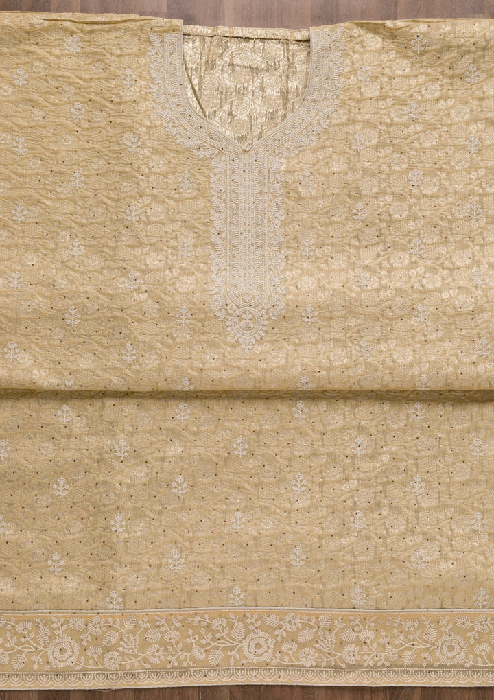 Yellow Threadwork Banarasi Unstitched Salwar Suit-Koskii