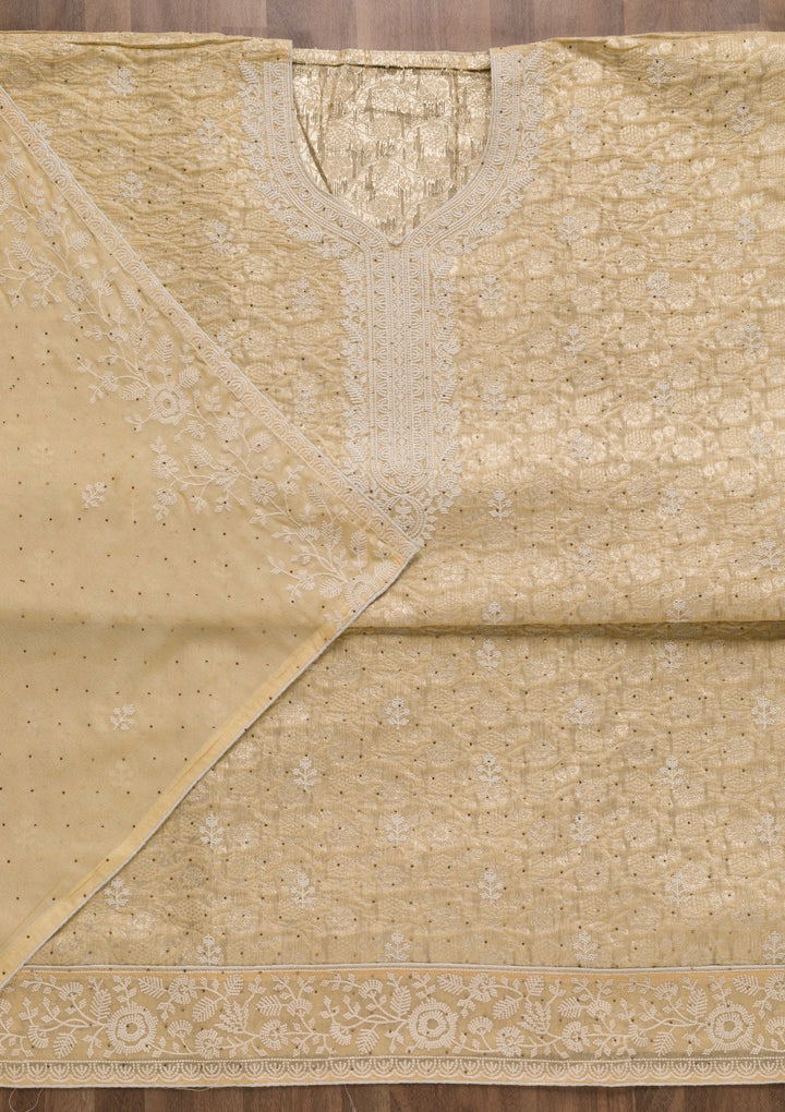 Yellow Threadwork Banarasi Unstitched Salwar Suit-Koskii