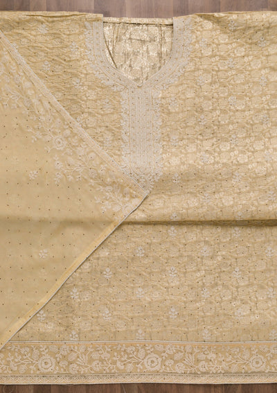 Yellow Threadwork Banarasi Unstitched Salwar Suit-Koskii