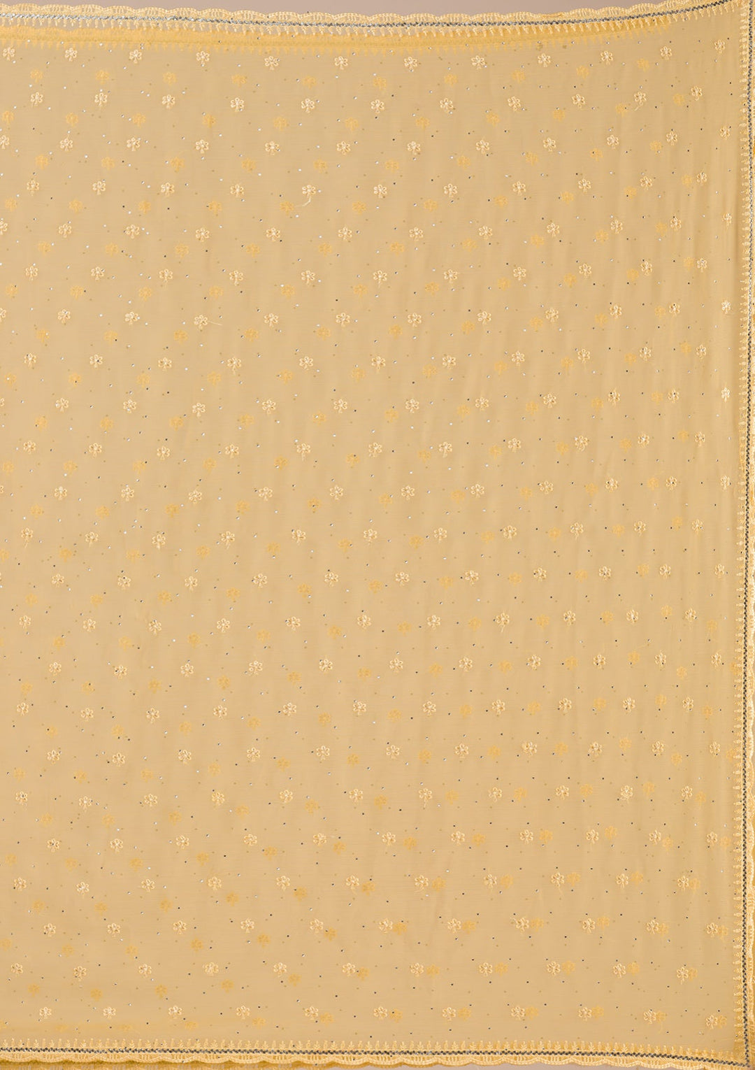 Yellow Threadwork Chiffon Saree-Koskii