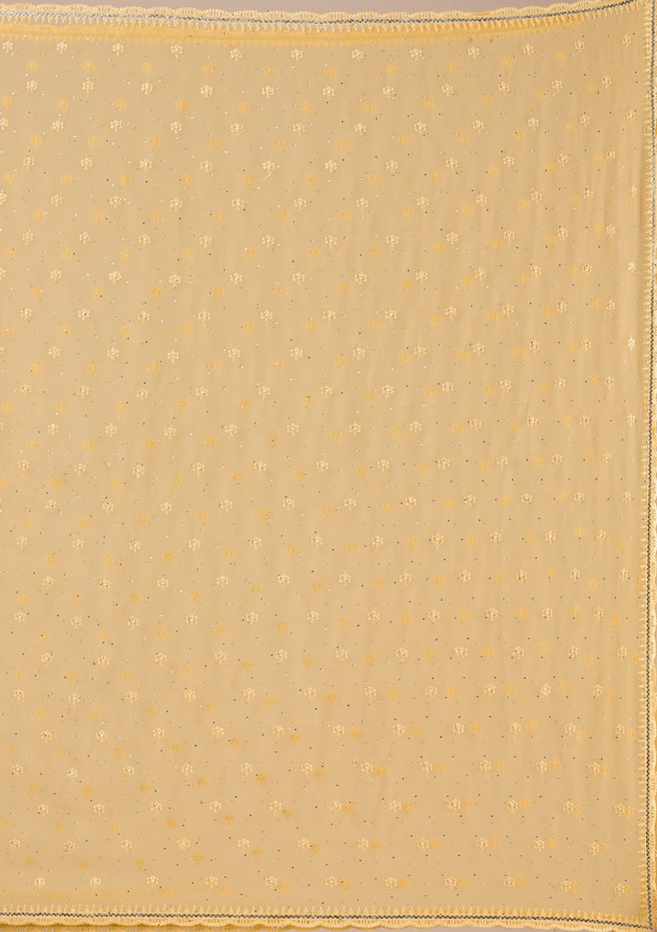 Yellow Threadwork Chiffon Saree-Koskii