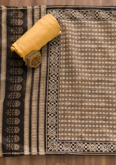 Yellow Threadwork Cotton Unstitched Salwar Suit-Koskii