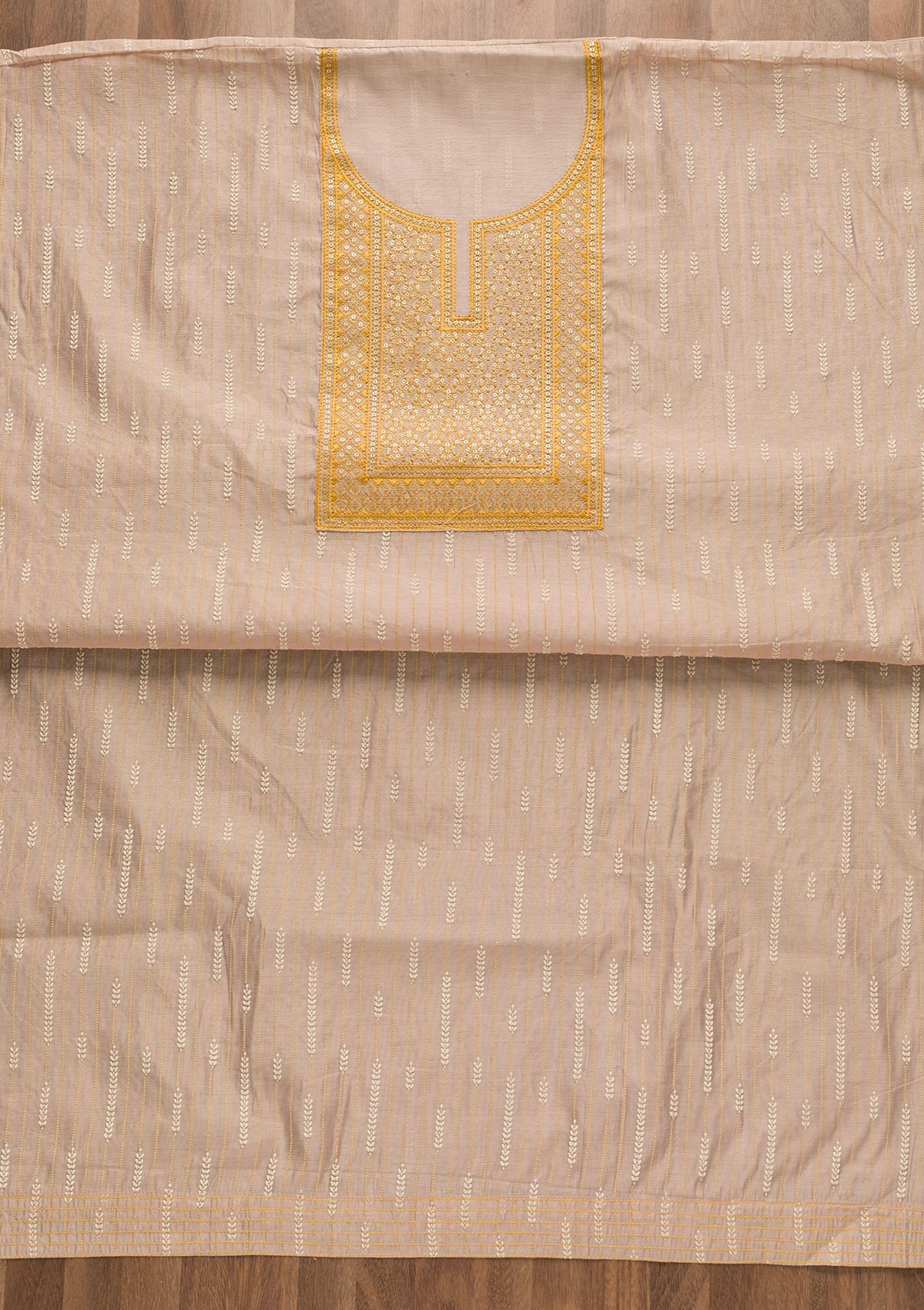 Yellow Threadwork Cotton Unstitched Salwar Suit-Koskii
