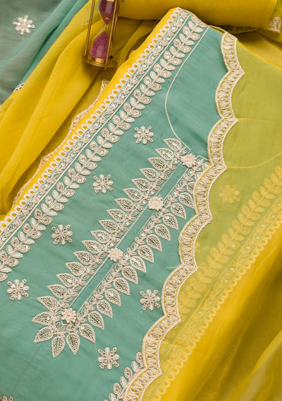 Yellow Threadwork Georgette Unstitched Salwar Suit-Koskii