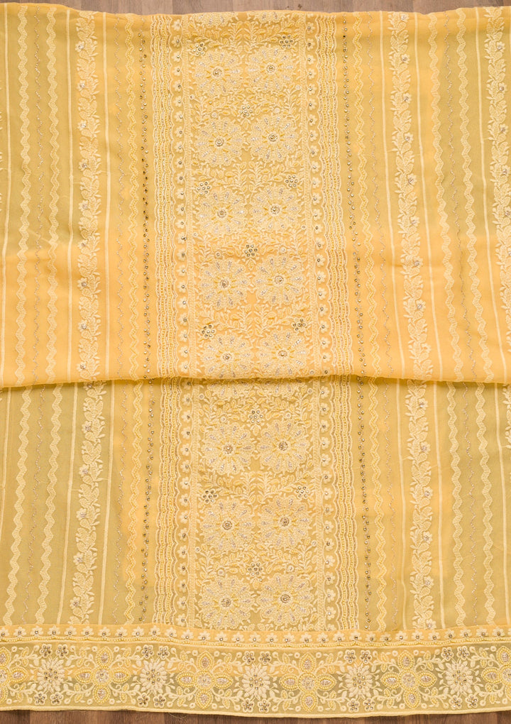 Yellow Threadwork Georgette Unstitched Salwar Suit-Koskii