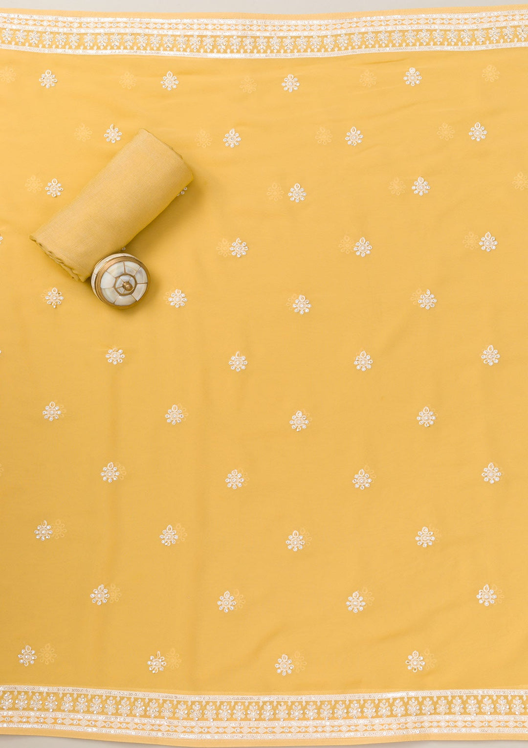 Yellow Threadwork Georgette Unstitched Salwar Suit-Koskii