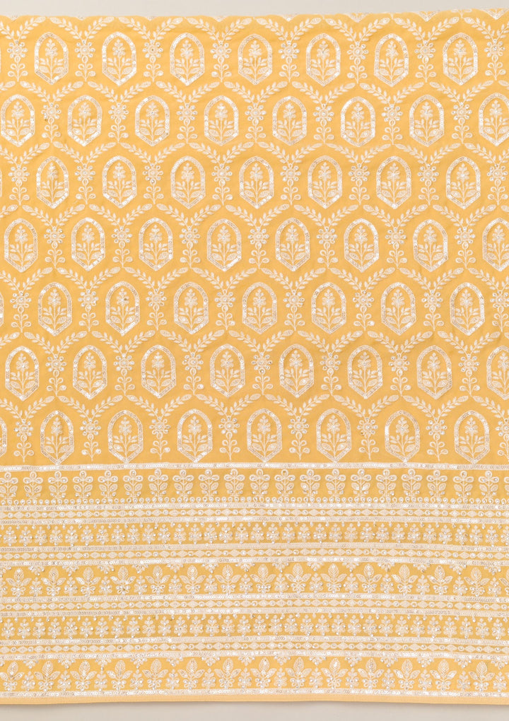 Yellow Threadwork Georgette Unstitched Salwar Suit-Koskii
