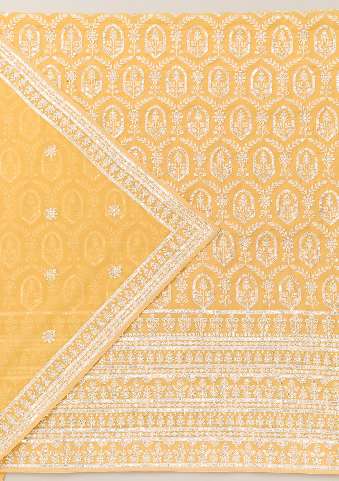 Yellow Threadwork Georgette Unstitched Salwar Suit-Koskii