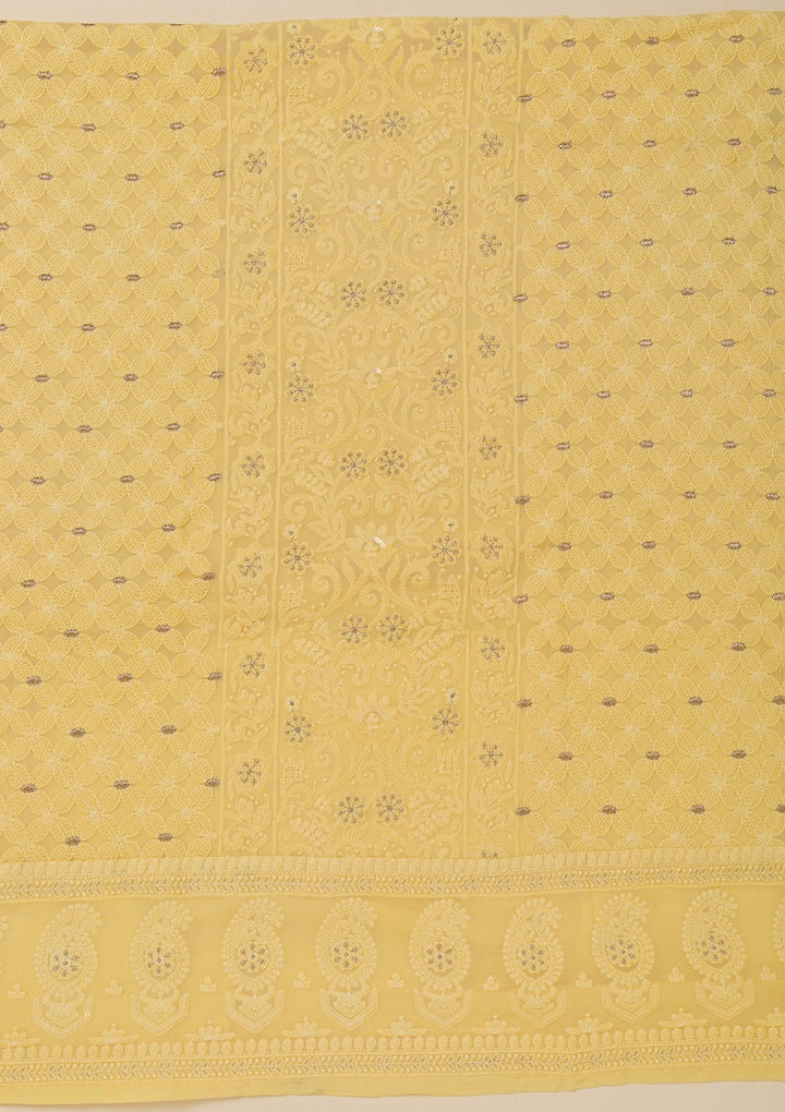 Yellow Threadwork Georgette Unstitched Salwar Suit-Koskii