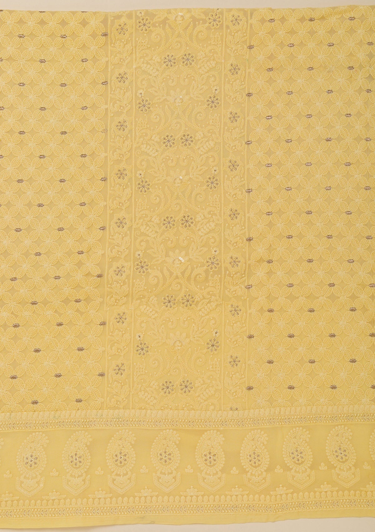 Yellow Threadwork Georgette Unstitched Salwar Suit-Koskii